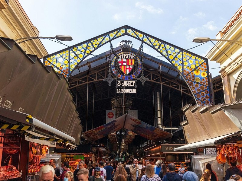 The iron-and-glass entrance of La Boqueria market on La Rambla