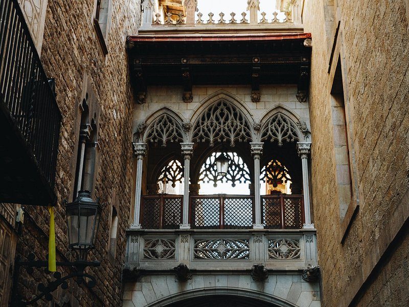The carved stone tracery of the Pont del Bisbe